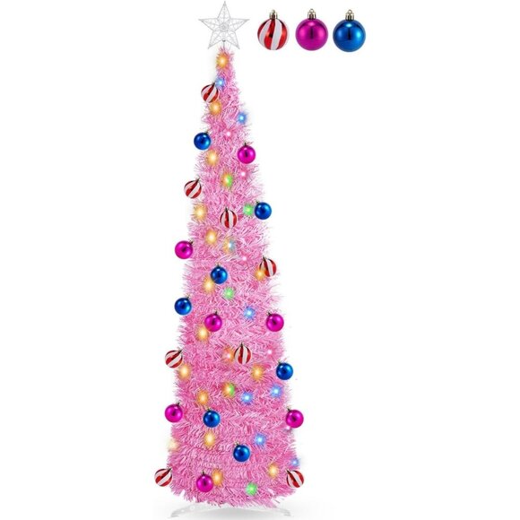 Pink Christmas Tree 5 Ft Pop up Pink Valentines Dual Color Fairy Light 25 Bulb - Picture 1 of 5